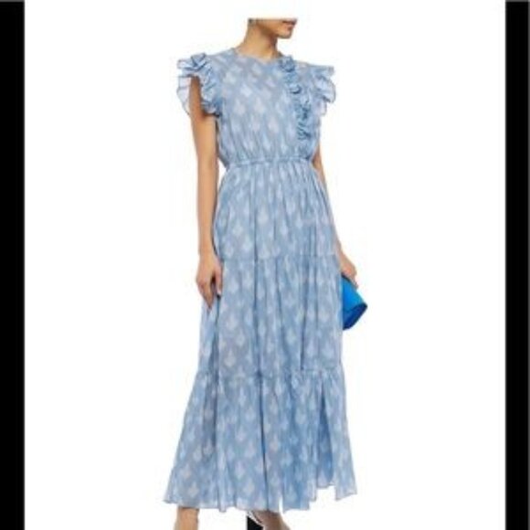 Maje Roses Ruffle-trimmed Printed Cotton-voile Maxi  Dress size 1/small - Picture 1 of 12